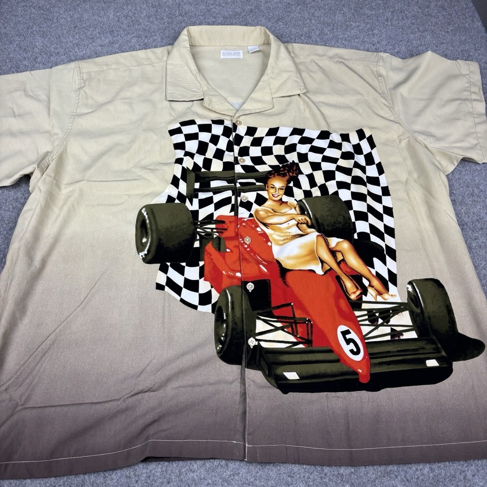 King Size Pin Up Girl Shirt Mens 5xl Race Car Racing Checkered Flag Graphic Big